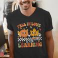 Retro Pumpkin Fall In Love With Learning Autumn Teacher Men's V-Neck T-Shirt, funny gift Retro Pumpkin Fall In Love With Learning Autumn Teacher Men's V-Neck T-Shirt, funny gift