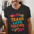 Retro Teach Love Inspire Back To School Teachers Men's V-Neck T-Shirt, funny gift