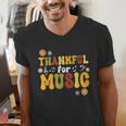 Retro Thankful For Music Floral Music Teacher Thanksgiving Men Women Men's V-Neck T-Shirt, funny gift