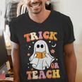Retro Vintage Groovy Trick Or Teach Teacher Halloween For Men Women Kids Men's V-Neck T-Shirt, Groovy Teacher Shirts, funny gift Retro Vintage Groovy Trick Or Teach Teacher Halloween For Men Women Kids Men's V-Neck T-Shirt, Groovy Teacher Shirts, funny gift