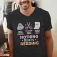 Rock Paper Scissors Teacher Librarian Nothing Beats Reading Men's V-Neck T-Shirt, funny gift
