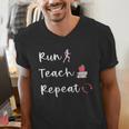 Run Teach Repeat Teacher Running Saying Slogan Runner Men's V-Neck T-Shirt, funny gift Run Teach Repeat Teacher Running Saying Slogan Runner Men's V-Neck T-Shirt, funny gift