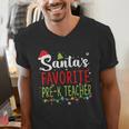 Santa's Favorite Pre-K Teacher Christmas Santa Hat Lights For Men Women Kids Men's V-Neck T-Shirt, funny gift