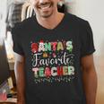 Santas Favorite Teacher Christmas Matching Xmas Men Women Men's V-Neck T-Shirt, funny gift