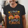 School Thankful I Teach The Cutest Little Turkeys Thanksgiving Teacher Men's V-Neck T-Shirt, funny gift