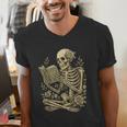 Skeleton Book Floral Skull Halloween Teacher Costume Men's V-Neck T-Shirt, funny gift Skeleton Book Floral Skull Halloween Teacher Costume Men's V-Neck T-Shirt, funny gift