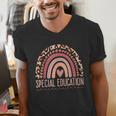 Special Education Shirt Teacher SPED Leopard Boho Rainbow Men's V-Neck T-Shirt, funny gift