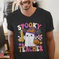 Spooky Teacher Ghost Pencil Teach Halloween Teacher Men's V-Neck T-Shirt, funny gift