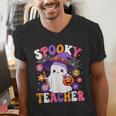 Spooky Teacher Halloween Cute Halloween Teacher Ghost Men's V-Neck T-Shirt, funny gift