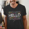 Start With Hello Different World Language Learning Teacher Men's V-Neck T-Shirt, funny gift Start With Hello Different World Language Learning Teacher Men's V-Neck T-Shirt, funny gift