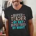 Super Teacher By Day Super Tired By Night Superhero Teacher Men Women Men's V-Neck T-Shirt, Super Teacher Shirts, funny gift