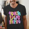 Teach Love Inspire Preppy Back To School Teacher Women Men's V-Neck T-Shirt, funny gift