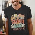 Teach Love Inspire Retro Groovy Daisy Back To School Teacher For Men Women Kids Men's V-Neck T-Shirt, Groovy Teacher Shirts, funny gift