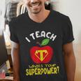 I Teach What's Your Superpower Superhero Teacher Men's V-Neck T-Shirt, funny gift