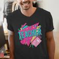Teacher 90s Retro Colorful Teacher Of The 90s Back To School Men's V-Neck T-Shirt, 90s Teacher Shirts, funny gift