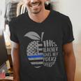 This Teacher Loves Her Police Officer Wife Saying Men's V-Neck T-Shirt, funny gift