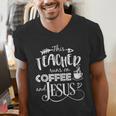 This Teacher Runs On Coffee And Jesus T Shirt Christian Tees Men's V-Neck T-Shirt, funny gift