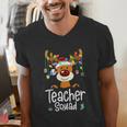 Teacher Squad Red Plaid Rudolph Reindeer Christmas Men's V-Neck T-Shirt, funny gift