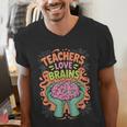 Teacher Teachers Love Brains Halloween Men Women Men's V-Neck T-Shirt, funny gift Teacher Teachers Love Brains Halloween Men Women Men's V-Neck T-Shirt, funny gift