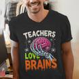 Teachers Love Brains Halloween 2025 Skeleton Costume Men's V-Neck T-Shirt, funny gift Teachers Love Brains Halloween 2025 Skeleton Costume Men's V-Neck T-Shirt, funny gift