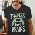 Teachers Love Brains Halloween Costume Trick Treat Zombie Men's V-Neck T-Shirt, funny gift Teachers Love Brains Halloween Costume Trick Treat Zombie Men's V-Neck T-Shirt, funny gift