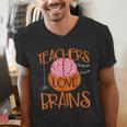 Teachers Love Brains Halloween T-Shirt For Men Women Men's V-Neck T-Shirt, funny gift