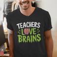 Teachers Love Brains Halloween Teacher Zombie Men's V-Neck T-Shirt, funny gift Teachers Love Brains Halloween Teacher Zombie Men's V-Neck T-Shirt, funny gift