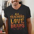All Teachers Love Brains Shirt Halloween Teacher Men's V-Neck T-Shirt, funny gift