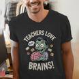 Teachers Love Brains Shirt Men Women Teacher Halloween Men's V-Neck T-Shirt, funny gift