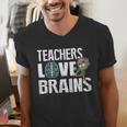 Teachers Love Brains Zombie Halloween Hilarious Men's V-Neck T-Shirt, funny gift Teachers Love Brains Zombie Halloween Hilarious Men's V-Neck T-Shirt, funny gift
