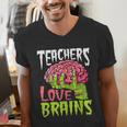 Teachers Love Brains Zombie Teacher Halloween Zombies Men's V-Neck T-Shirt, funny gift