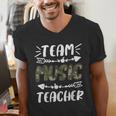 Team Music Teacher Camo Teacher Student Back To School Men's V-Neck T-Shirt, funny gift