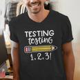 Testing Testing 123 Cute Test Day School Teacher Exam For Men Women Girls Kids Men's V-Neck T-Shirt, funny gift