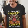 Thanksgiving I Teach Coolest Turkeys Teacher Fall Women Men Men's V-Neck T-Shirt, funny gift