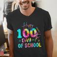 Tie Dye Happy 100th Day Of School Teacher Student 100 Days Men's V-Neck T-Shirt, funny gift