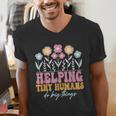 Tiny People Help Do Big Things Nursery Teacher Men's V-Neck T-Shirt, funny gift