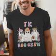 TK Boo Crew Retro Groovy Halloween Floral Ghost TK Teacher Men's V-Neck T-Shirt, Groovy Teacher Shirts, funny gift TK Boo Crew Retro Groovy Halloween Floral Ghost TK Teacher Men's V-Neck T-Shirt, Groovy Teacher Shirts, funny gift