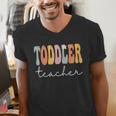 Toddler Teacher Retro Groovy Women Happy First Day Of School Men's V-Neck T-Shirt, Groovy Teacher Shirts, funny gift