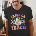 Trick Or Teach Groovy Halloween Teachers Men's V-Neck T-Shirt, funny gift Trick Or Teach Groovy Halloween Teachers Men's V-Neck T-Shirt, funny gift
