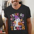Trick Or Teach Groovy Teacher Ghost Halloween Teacher Men's V-Neck T-Shirt, Groovy Teacher Shirts, funny gift Trick Or Teach Groovy Teacher Ghost Halloween Teacher Men's V-Neck T-Shirt, Groovy Teacher Shirts, funny gift