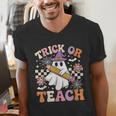 Trick Or Teach Groovy Teacher Halloween Retro Ghost Men's V-Neck T-Shirt, Groovy Teacher Shirts, funny gift Trick Or Teach Groovy Teacher Halloween Retro Ghost Men's V-Neck T-Shirt, Groovy Teacher Shirts, funny gift