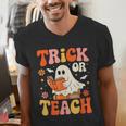 Trick Or Teach Halloween Shirt For Teacher Kids Floral Ghost Men's V-Neck T-Shirt, funny gift Trick Or Teach Halloween Shirt For Teacher Kids Floral Ghost Men's V-Neck T-Shirt, funny gift