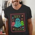 Trick Or Teach Neon Ghost Flower Teacher Spooky Halloween Men's V-Neck T-Shirt, funny gift