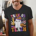 Trick Or Teach Teacher Pencil Ghost Halloween Teacher Men's V-Neck T-Shirt, funny gift Trick Or Teach Teacher Pencil Ghost Halloween Teacher Men's V-Neck T-Shirt, funny gift
