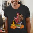 Turkey Reading Books Fall Thanksgiving Teacher Book Men's V-Neck T-Shirt, funny gift Turkey Reading Books Fall Thanksgiving Teacher Book Men's V-Neck T-Shirt, funny gift