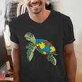 Turtle Puzzle Pieces For Autism Awareness Kids Women Teacher Men's V-Neck T-Shirt, funny gift Turtle Puzzle Pieces For Autism Awareness Kids Women Teacher Men's V-Neck T-Shirt, funny gift