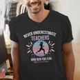 Never Underestimate Teachers Who Runs For Fun Men's V-Neck T-Shirt, funny gift