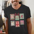 Vintage Preppy Very Merry Teacher Santa Stamps Christmas Men's V-Neck T-Shirt, funny gift
