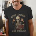 Weird Teachers Build Character Skeleton Book Halloween Women Men's V-Neck T-Shirt, funny gift Weird Teachers Build Character Skeleton Book Halloween Women Men's V-Neck T-Shirt, funny gift