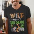 Wild About 3rd Grade Teacher Student Third Grade Zoo Safari Men's V-Neck T-Shirt, funny gift